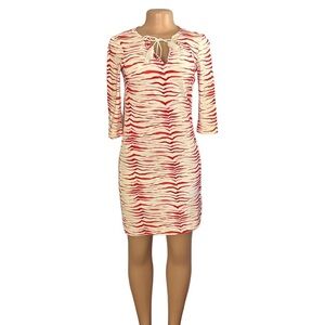 Persifor Short Sleeve Animal Print Red & White Animal Print Dress